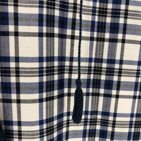Madewell Navy Cream Plaid Artiste Tunic Dress with Tassels and Pockets - Picture 5 of 13